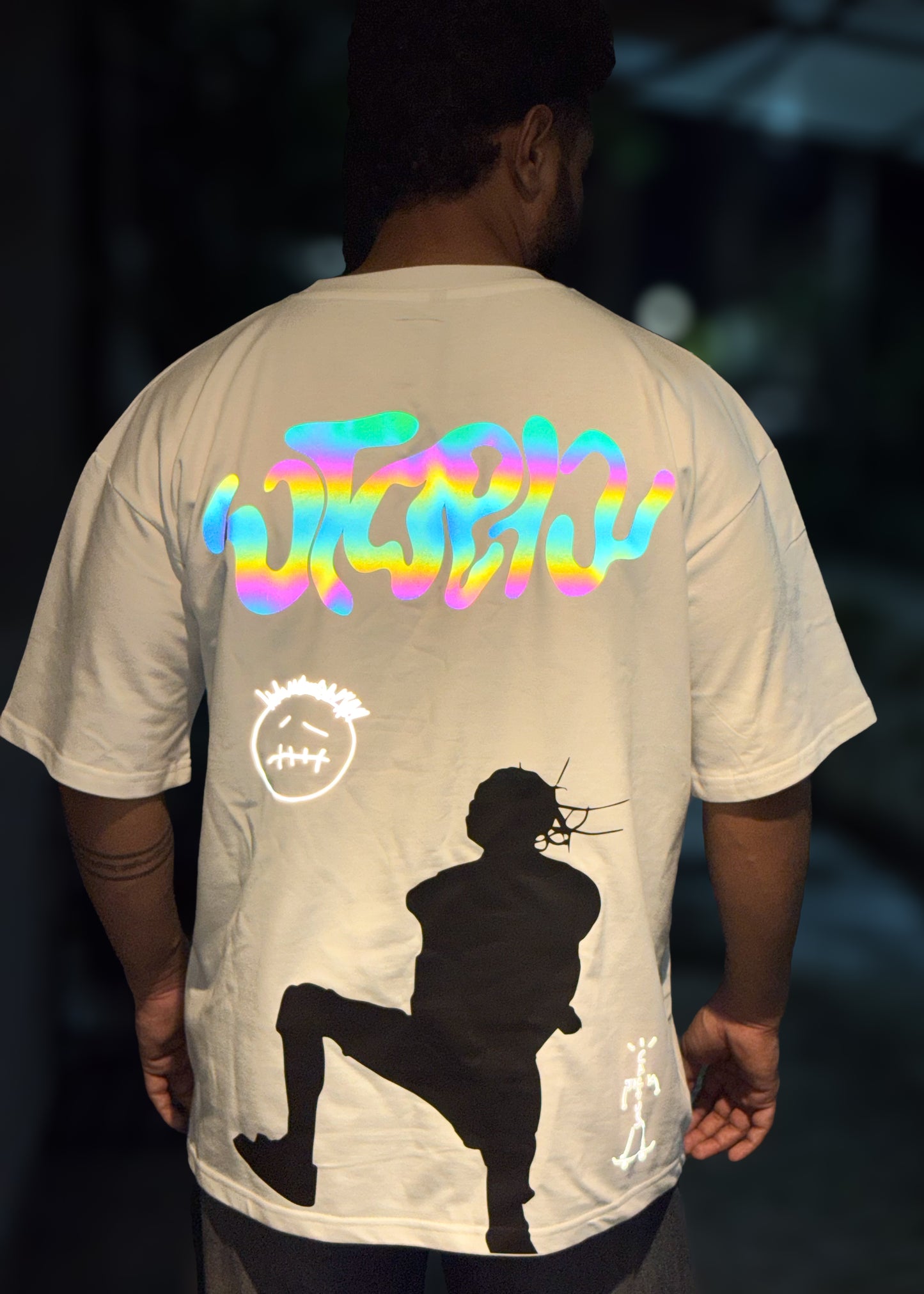 Travis Scott Utopia HD Print & Rainbow Reflective Oversized T-Shirt