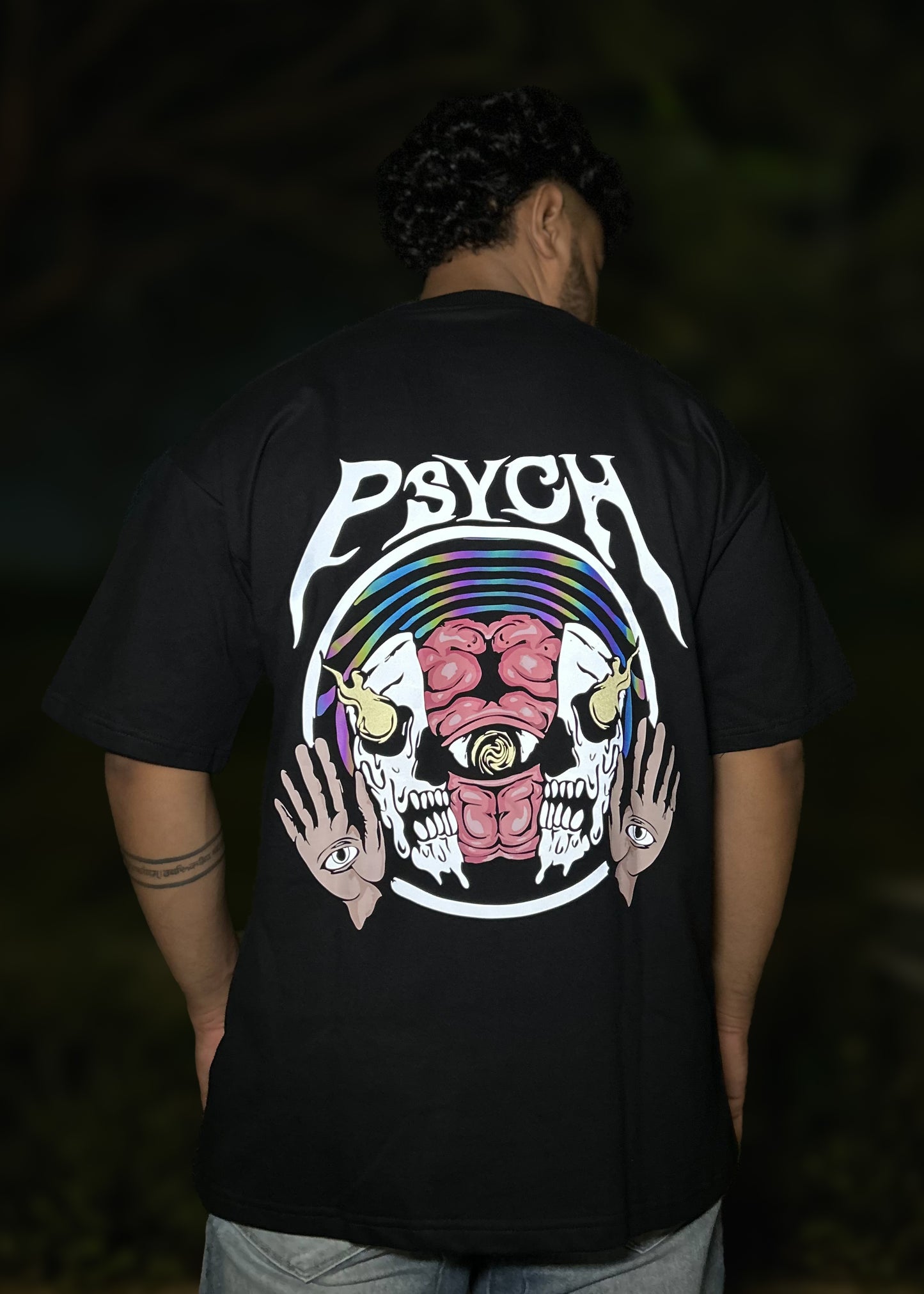 PSYCH Mind-warp Reflective Graphic Oversized Tshirt
