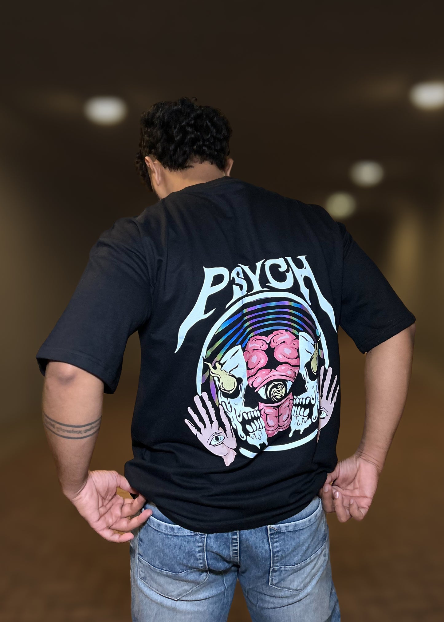 PSYCH Mind-warp Reflective Graphic Oversized Tshirt