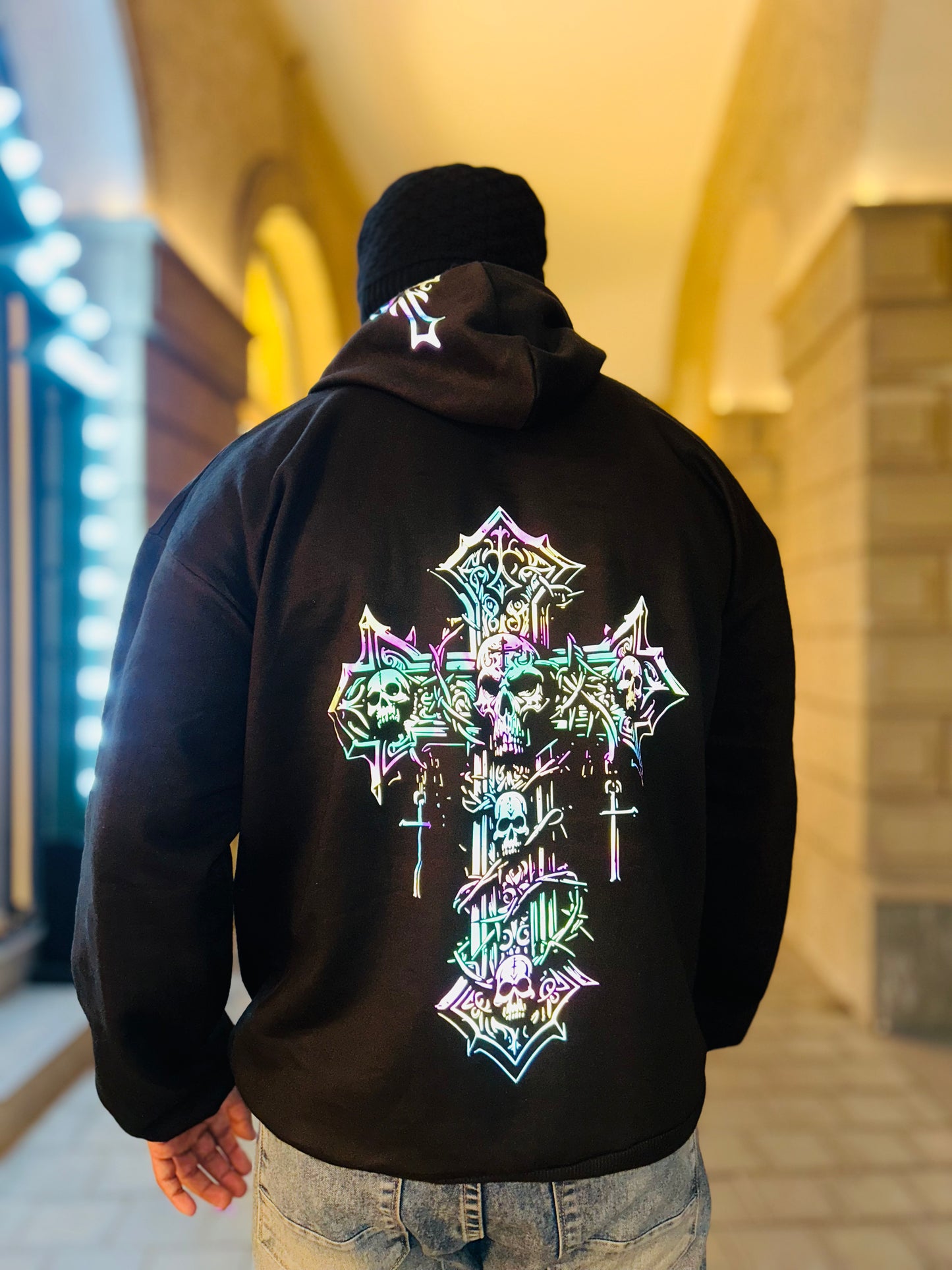 Radiant Cross | Reflective Oversized Hoodie