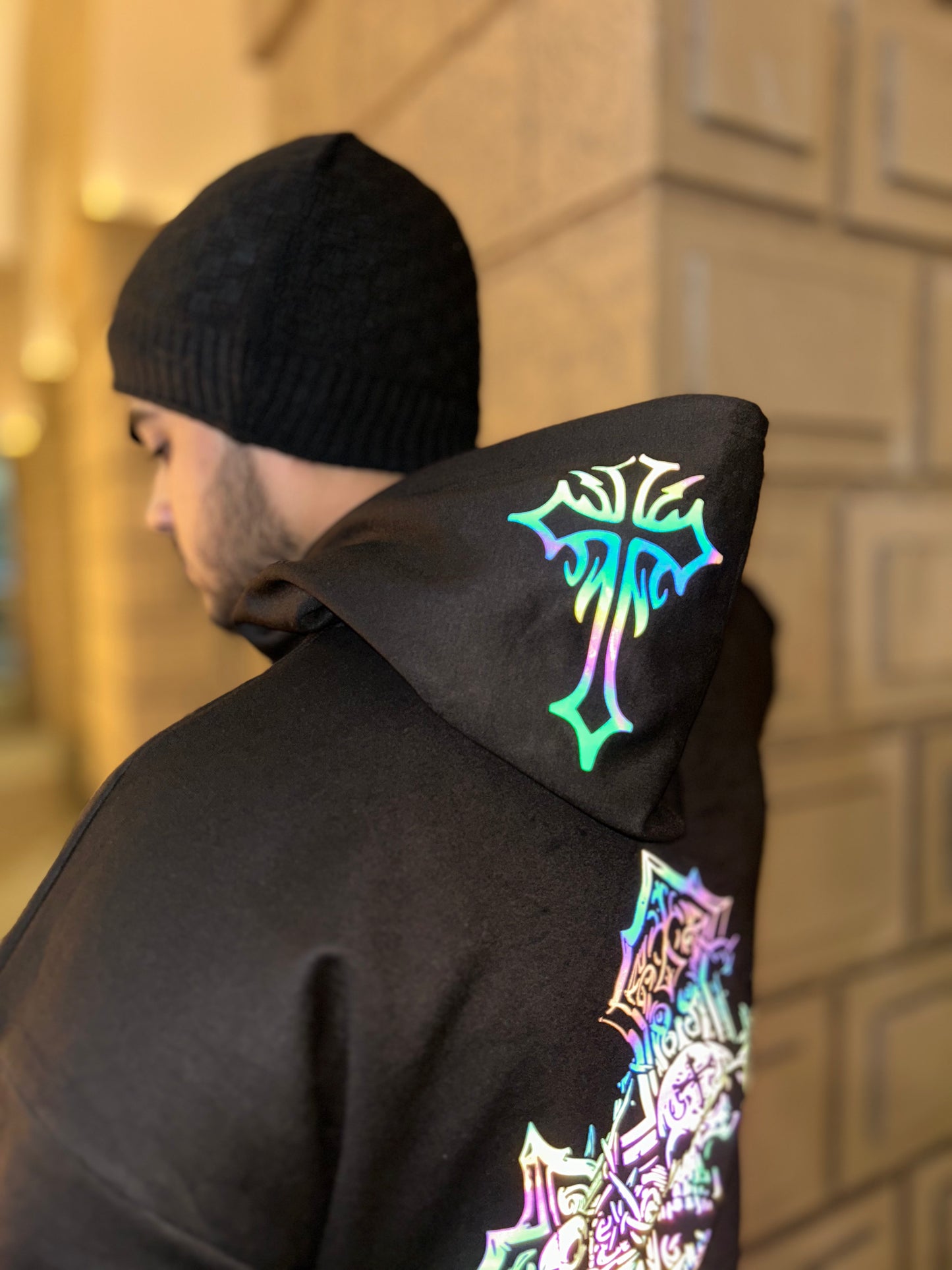 Radiant Cross | Reflective Oversized Hoodie