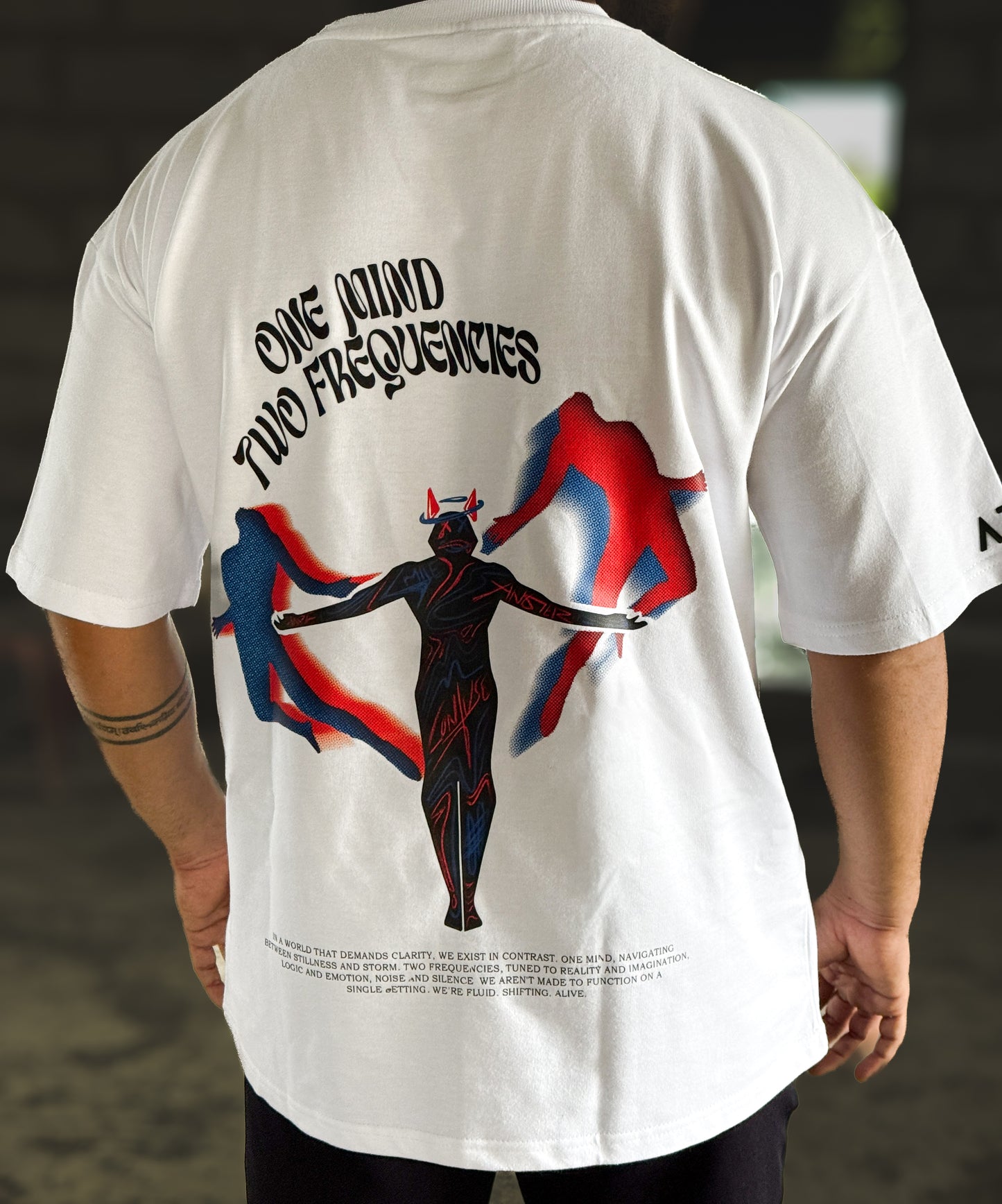 One Mind, Two Frequencies HD Print Oversized Graphic T-Shirt