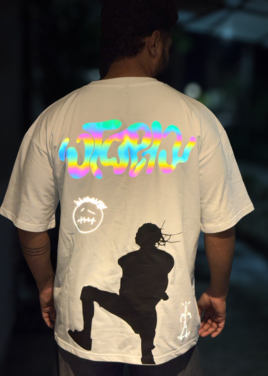 Travis Scott Utopia HD Print & Rainbow Reflective Oversized T-Shirt