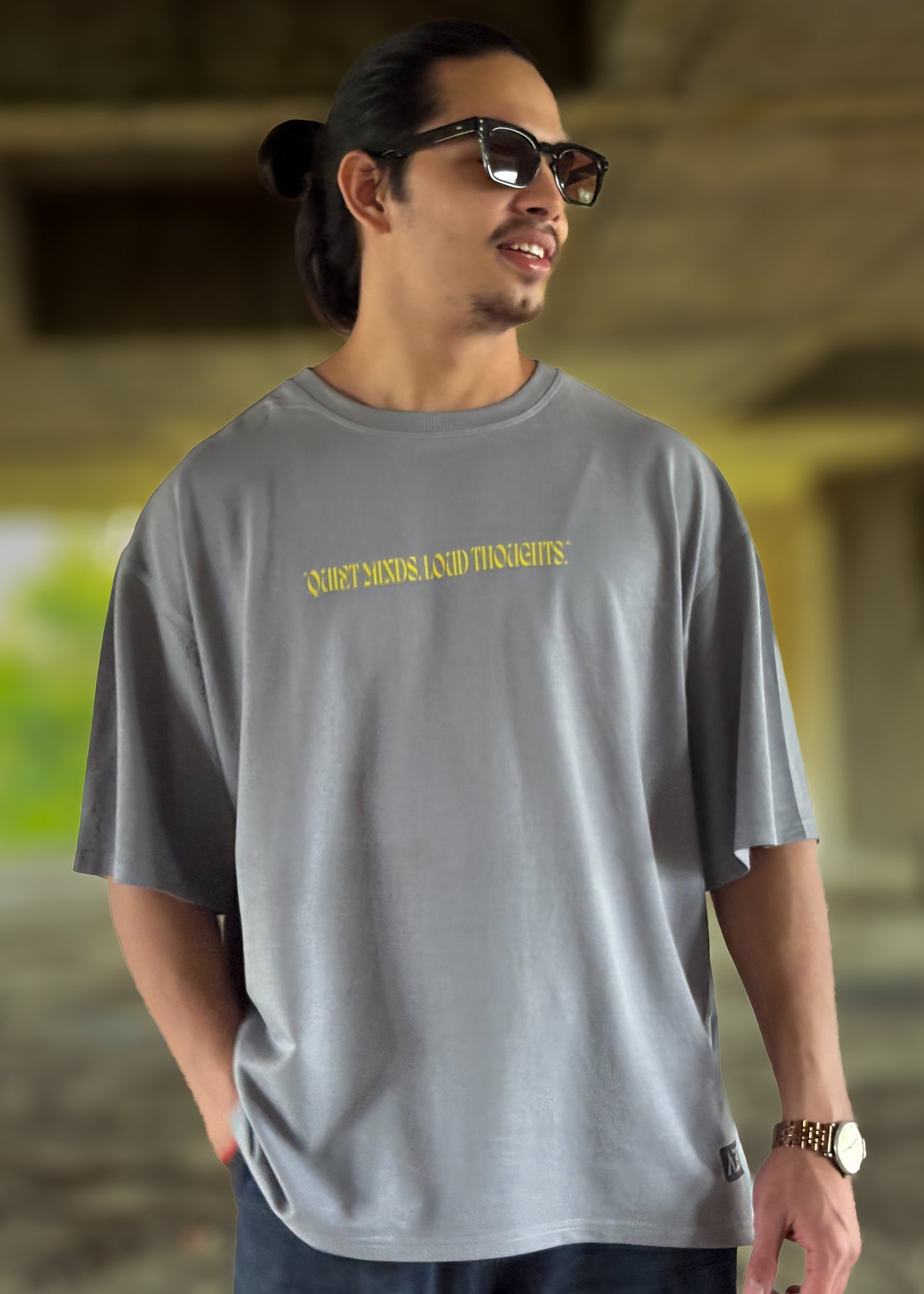 “Quiet Minds, Loud Thoughts” Oversized Graphic T-Shirt – Grey