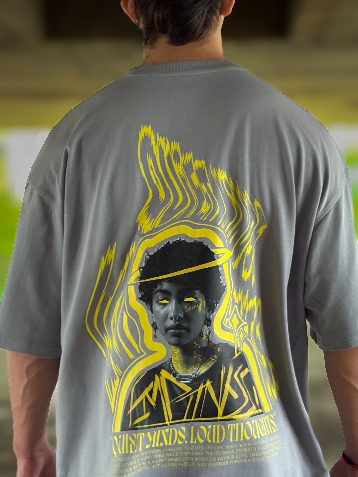 “Quiet Minds, Loud Thoughts” Oversized Graphic T-Shirt – Grey
