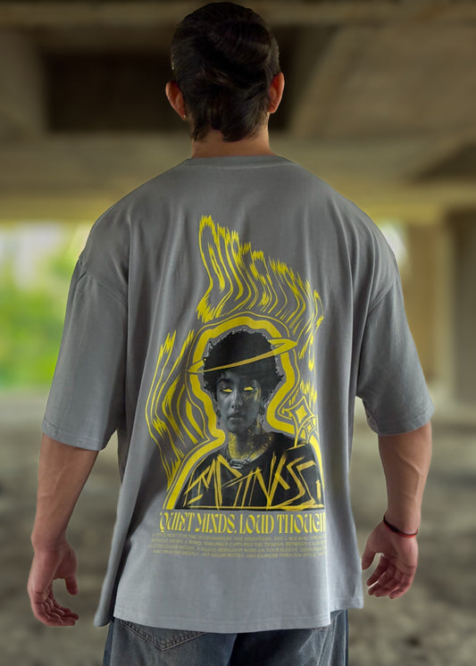 “Quiet Minds, Loud Thoughts” Oversized Graphic T-Shirt – Grey