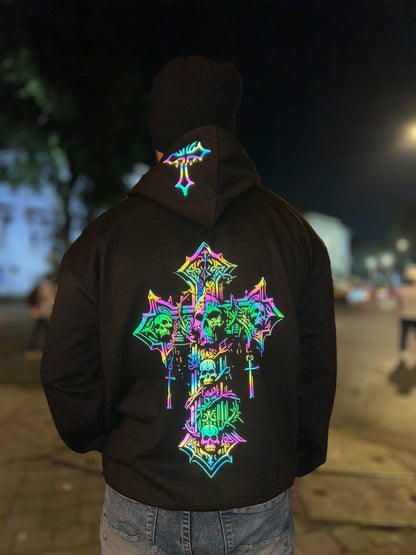 Radiant Cross | Reflective Oversized Hoodie