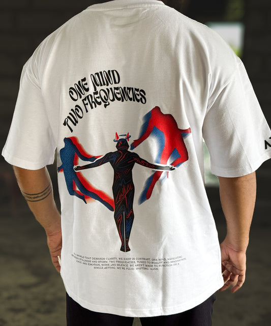 One Mind, Two Frequencies HD Print Oversized Graphic T-Shirt