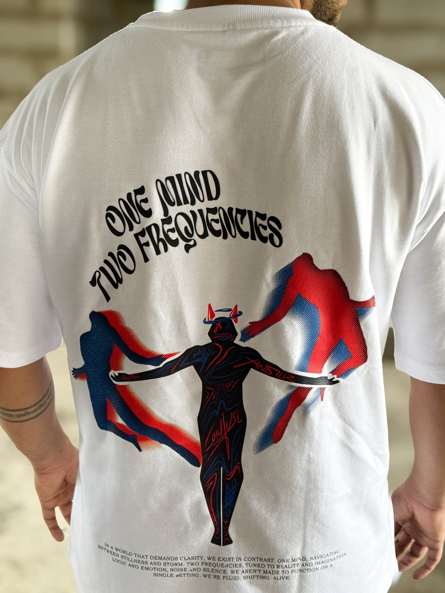 One Mind, Two Frequencies HD Print Oversized Graphic T-Shirt